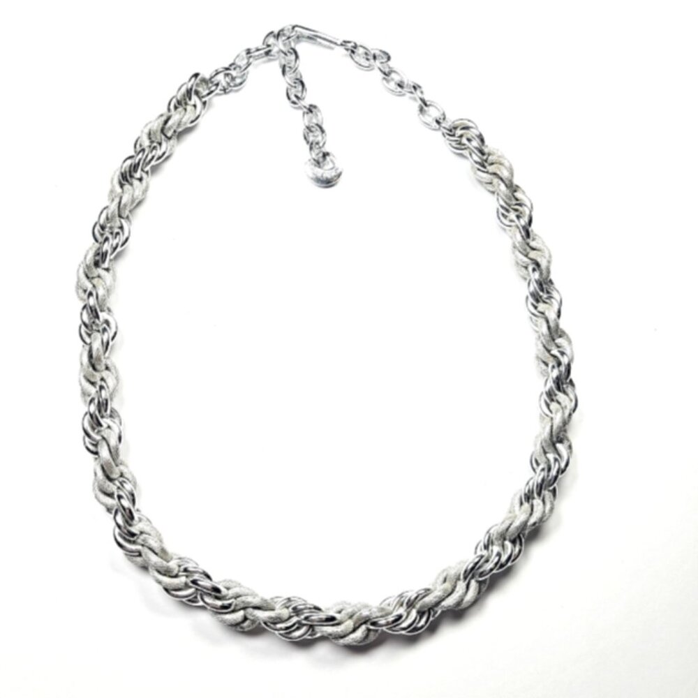 Vintage Western Germany Silver Tone Chunky Textured Link Necklace 14" + 2.5"